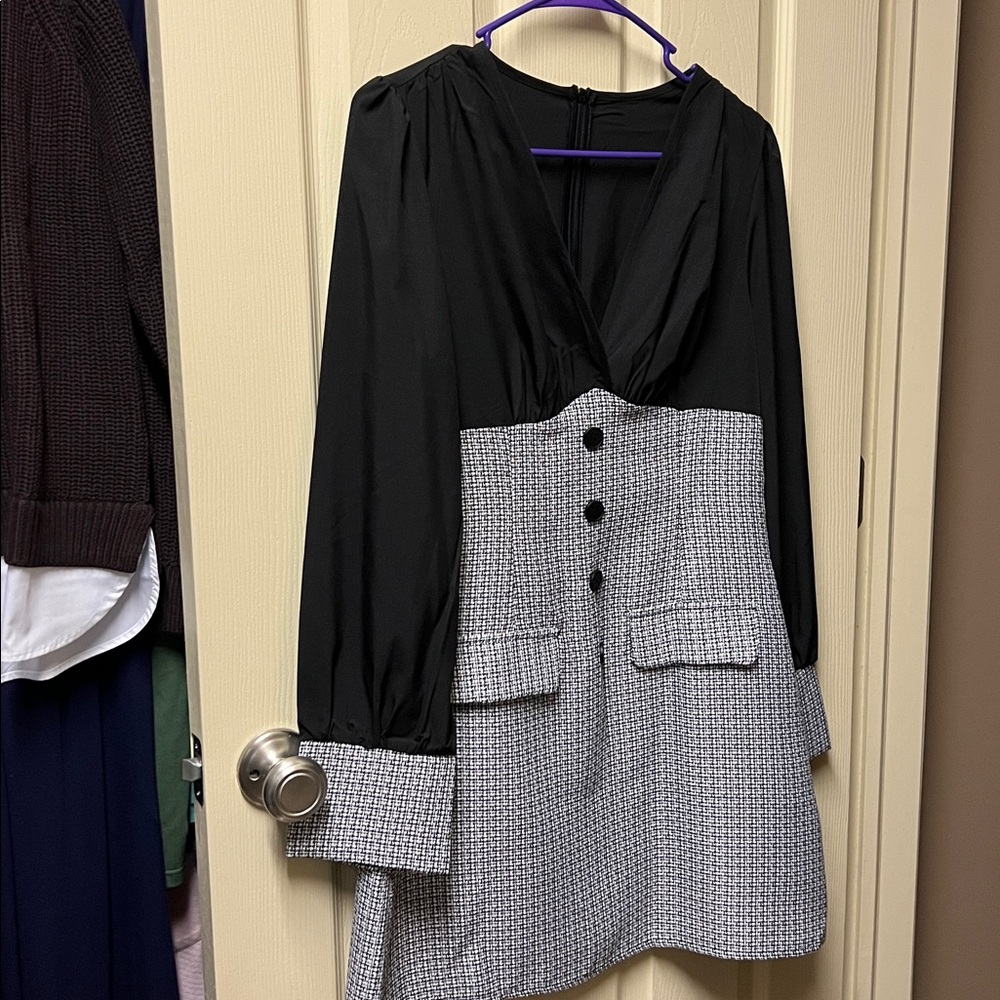 Black and Gray Houndstooth Dress
